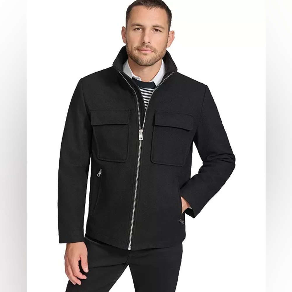 Calvin Klein Men’s 4-pocket Wool Blend Full Zip Hipster Jacket Black Coat Sz XL